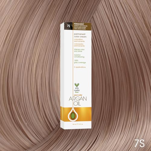 One N' Only Permanent Hair Color - Permanent Hair Dye Made with Argan Oil - Delivers Rich, Accurate Tones with Gray Coverage - Improves Moisture & Elasticity - 7S Medium Sand Blonde (3 oz)