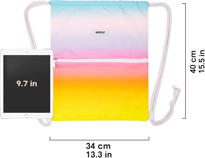 WANDF Drawstring Backpack String Bag Sackpack Cinch Water Resistant Nylon for Gym Shopping Sport Yoga (Rain bow)