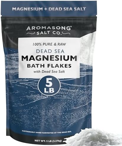 Aromasong Raw Magnesium Flakes for Bath + Dead Sea Salt for Soaking - 5 Lb Resealable Pack Magnesium Chloride Flakes - Organic Bath Salt Relaxing Mineral Soak (Packaging May Vary)