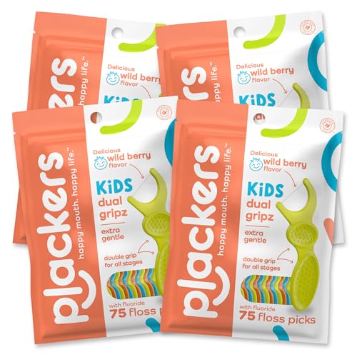 Plackers Kids Dental Floss Picks 75, Multicolor, Fruit Smoothie Swirl, Original Version, 300 Count (Pack of 4)