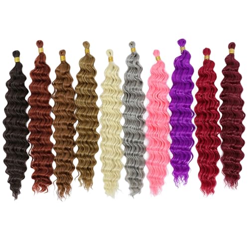 Eerya Long Curly Braiding Hair 18 Inch 2 Packs Dark Brown Ocean Wave Crochet Hair for Black Women Deep Wave Braiding Hair for Boho Braids (18 inch, #4)