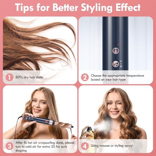 6 in 1 Air Styling Hair Styler, NDLT High Concentration of Negative Ions Hair Dryer, Blow Dryer Brush, Straightening Brush, Curling lron, Round Brush for Fast Drying Curling Straightening & Smoothing