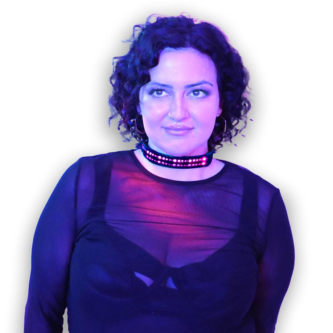 LED Choker, Rechargeable Light Up Armband for Festival Outfit - Futuristic Cyber Punk Rave Accessory for Women, Men … (Pink - Style 2)