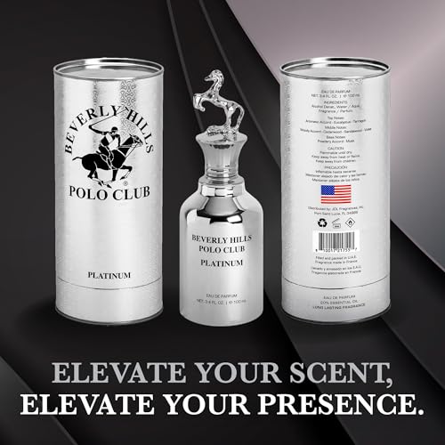Beverly Hills Polo Club PLATINUM 3.4OZ EAU DE PARFUM - LONG LASTING FRAGRANCE (METAL HORSE CAP) CYLINDER BOX