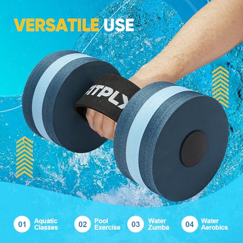 Fitply Water Weights Aquatic Pool Dumbbells for Pool & Water Exercise - EVA Foam Pool Weights, 2PCS Lightweight Water Dumbbells, Swim Weights and Water Aerobics Weight Loss Pool Exercise Equipment