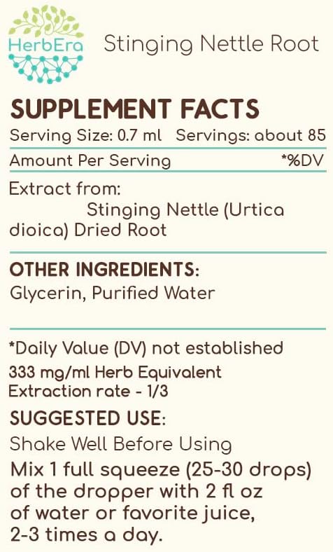 Stinging Nettle Root B60 Alcohol-Free Herbal Extract Tincture, Concentrated Liquid Drops Natural Stinging Nettle (Urtica Dioica) Dried Root (2 fl oz)