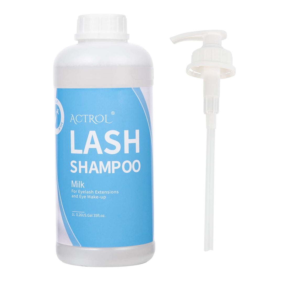 ACTROL Eyelash Extension Cleanser Milk 1L Natural Lash Extension Shampoo Professional Eyelid Foaming Cleanser Paraben & Sulfate Free Non-lrritating with Salon and Home Care