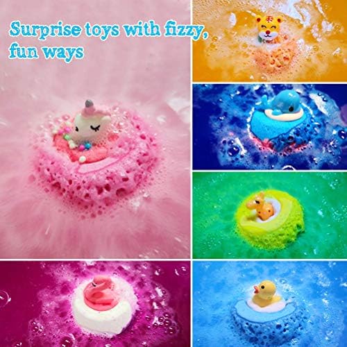 Aofmee Bath Bombs for Kids, Handmade Natural Bath Bombs with Toy Inside, Shea Cocoa Butter Moisturize, Spa Fizzies Bath Bomb Kit, Birthday Christmas Holiday Gifts for Women, Girls, Boys