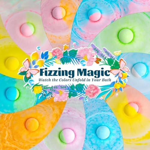 54 Pack Handmade Bath Bombs – 11 Vibrant Colors & 9 Unique Scents, Long-Lasting Fizzy Bubbles & Colorful Magic, 7-Minute Dissolve for Relaxation, Perfect for Birthdays & Summer Self-Care
