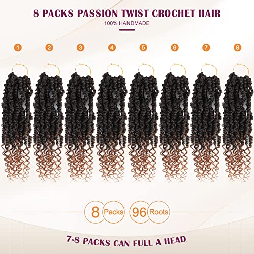 12 Inch Pre-Looped Passion Twist Crochet Hair - 8 Packs Pretwisted Bohemian Braiding Hair for Black Women, Soft Tangle-Free Synthetic Hair for Protective Styles, Easy Install Crochet Braids (1B/30)