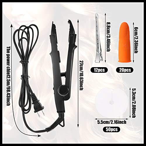 Hair Extensions Iron Fusion Keratin Heat Tool Heat Connector Wand with Fusion Glue Protector Template Hair Clip Finger Protector 2 Bag Keratin Glue Granule Bead(Black)