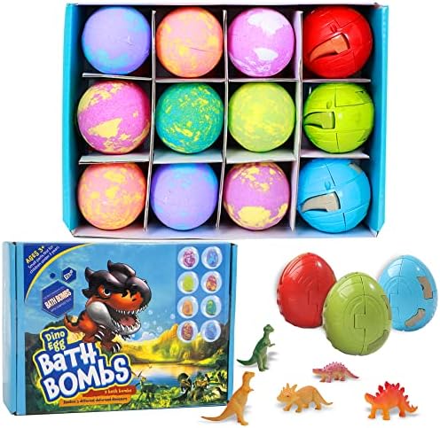 Bath Bombs for Kids with Toys Inside Surprise, Dino Egg Bath Bomb Kit with Dinosaur Toy Organic and Natural Bath Fizz Spa Bath Set Gift, for Birthday Easter Christmas Boys and Girls Gifts