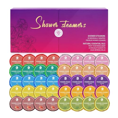40 PCS Shower Steamers Aromatherapy for Women or Men, 10 Scents Organic with Rose Lavender Mint Watermelon Eucalyptus Lemon Rosemary Grapefruit, Shower Bombs Spa Birthday Gifts for Her Him