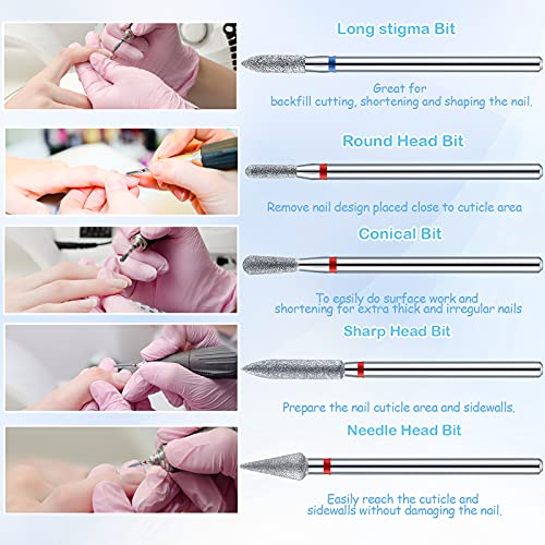 60 Pieces Diamond Nail Drill Bit Set Electric Cuticle Cleaner 3/32 Ceramic Nail Drill for Acrylic Manicure Pedicure Home Salon Use