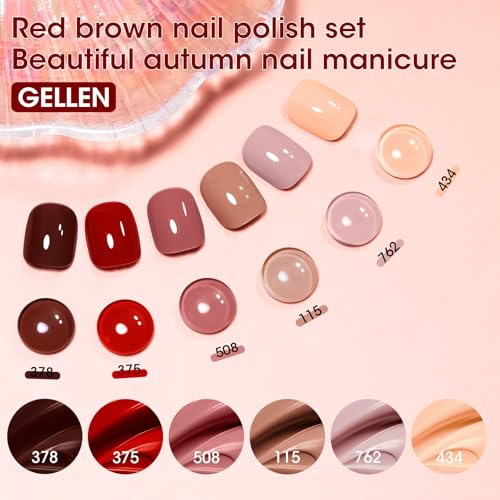 GELLEN Nail Polish Set, Quick Dry Natural Traditional Regular Nail Polish 6 Colors Nude Red Kit for Acrylic Natural Nails Home Salon, Non Gel, No UV, Hema Free, Non-toxic