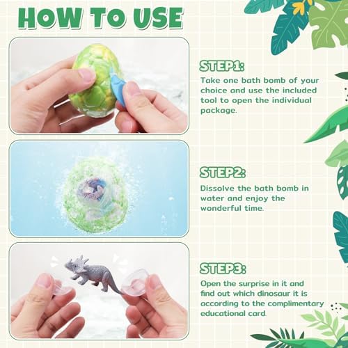 Dino Egg Bath Bombs for Kids with Surprise Inside, 6 Packs Dinosaur Bath Toys Set for Boys,Girls, Bubble Fizzies, Educational Birthday & Christmas Gift Ideas