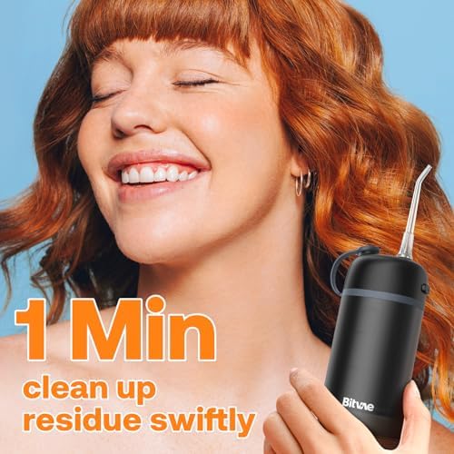 Bitvae P1 Water Dental Flosser, Travel Water Teeth Picks, Cordless Mini Water Cleaner Picks with Telescopic Water Tank, IPX7 Waterproof Flossing Cleaning Picks, Brace & Sensitive Teeth Care, Black