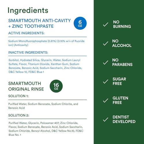 SmartMouth Premium Zinc Ion Toothpaste & Original Activated Mouthwash Combo - Whitening Toothpaste with Fluoride (Mild Mint Flavor) & Adult Mouthwash for Bad Breath (Fresh Mint Flavor)