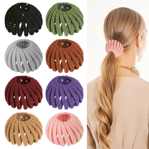 Aokid 8PCS Birds Nest Hair Clips - Expandable Hair Bun Maker Hair Accessories for Women Ponytail Holder Hair Bun Clip for Thin Thick Fine Curly Hair, Plastic Hair Barrettes Hair Scrunchies, Mix D