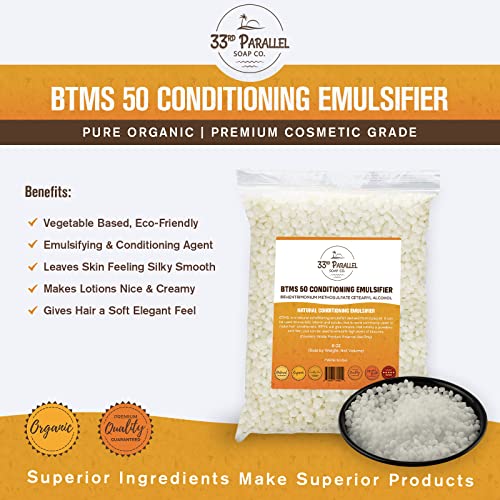 33rd PARALLEL | BTMS 50 (1 LBS / 16 Oz) Conditioning Emulsifier | 100% Natural Plant Derived | Behentrimonium Methosulfate Cetearyl Alcohol Emulsifying Conditioner | Product of USA (1 POUND)