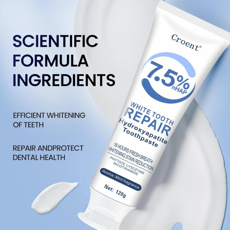 3 Pcs 7.5% Hydroxyapatite Toothpastes for Enamel Protection and Tooth Strengthening, Stain Removal, Whitening Tooth, Gentle Mint, Fresh Breath, Daily Use for Oral Health