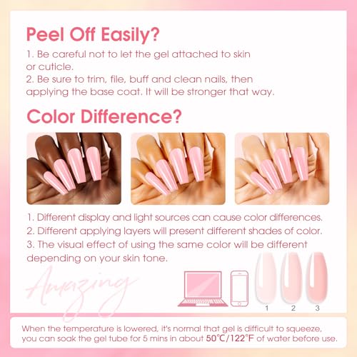 ROSALIND Poly Nail Gel Kit -8 Colors + White Brown Accessories Clear Nude Poly Nails Gel Starter Kit With Slip Solution Nude Pink Extensions Set with Mini UV Lamp