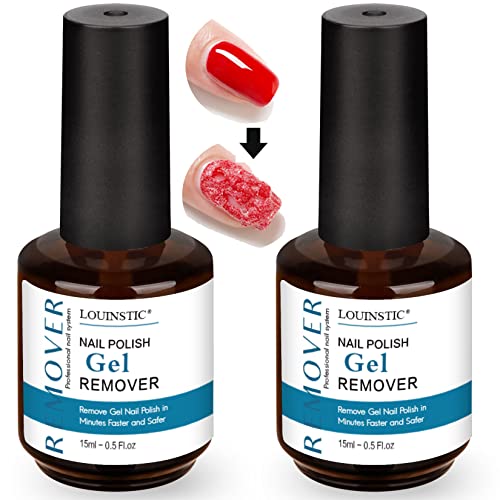LOUINSTlC Gel Nail Polish Remover 2 Pack, Gel Polish Remover 3-5 Minutes Easy & Quick, Gel Remover for Nails Remove, nall polish remover No Need Soaking Or Wrapping -0.5 0z