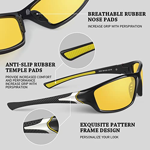 WEAROYO Night Vision Driving Glasses for Men Women,Sports Style Wrap Around Anti Glare with Polarized Yellow Lens