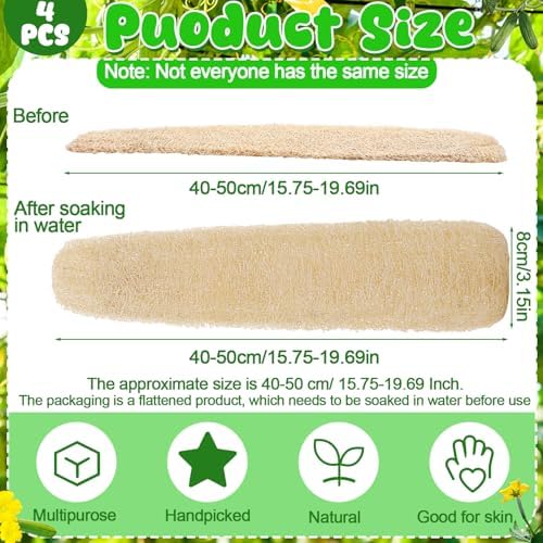 15.7-19.7 inches Natural Loofah Sponges Pack of 4 for Kitchen Dishes Body Scrubber