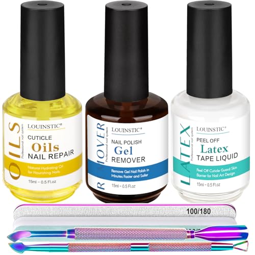Gel Nail Polish Remover - Gel Polish Remover Kit with Cuticle Oil & Latex Tape & Colored Peel Off Manicure Tools, Gel Remover for Nails 2-5 Minutes, No Soaking,Wrapping