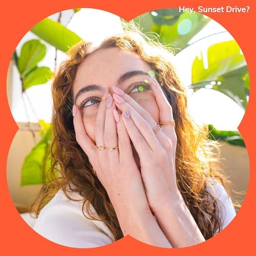 Semi Cured Gel Nail Strips | No LED Lamp Needed | Marble, Pink, Spring | Easy Apply & Remove, Salon Quality | Includes 28 Strips, 1 Prep Pads, Nail File & Wooden Stick - Hey, Sunset Drive?