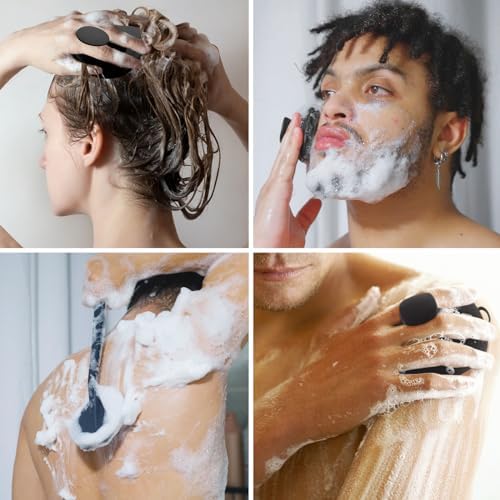 VWMYQ Silicone Body Scrubber Set, Includes Back & Body Scrubbers, Face Brush, Scalp Massager, 4 Storage Hooks, Shower & Bathroom Hygiene Accessories for Present(Black)
