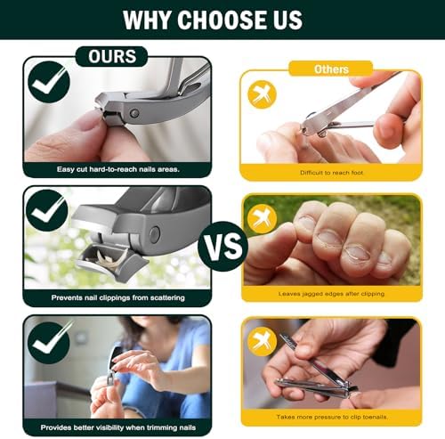 FVION Innovative Angled Head Toenail Clippers, Professional Ingrown Toe Nail Clippers for Thick Nails Seniors, Slanted Nail Clippers with Catcher, Pedicure Toenail Cutters Toenail Scissors