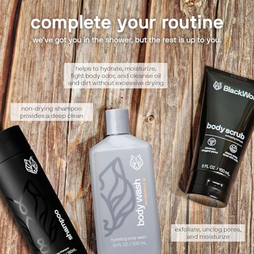 Black Wolf Silicone Body Scrubber & Exfoliator - Vibrating Loofah Shower Scrubber Brush with Handle Extension for Back - Deep Cleaning & Exfoliating Body Scrub - Bath Hygiene Essentials - Men & Women