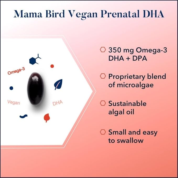 Best Nest Wellness Mama Bird Vegan Prenatal DHA - Brain & Eye Support Supplement for Baby - Vegan Prenatal Supplement with Algae DHA - Nutritional Supplement for Mom - 60 Softgels