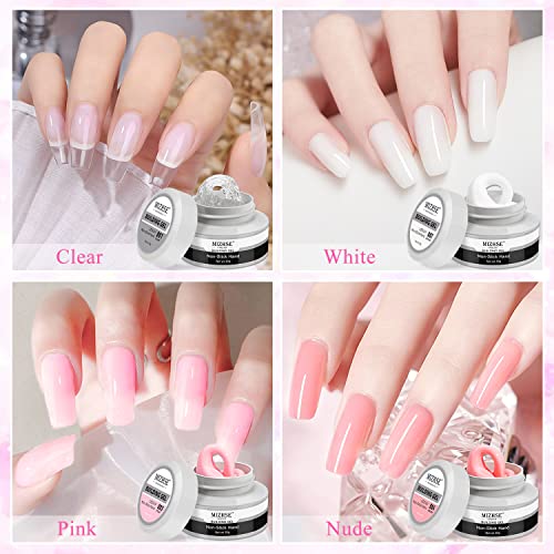 MIZHSE Solid Builder Gel, Nail Sculpture Gel Non-Sticky 4 Colors Nude Clear White Pink Hard Builder Nails UV LED Nail Extension for Salon Manicure Home DIY