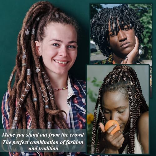 Fscwlmon 309Pcs Hair Jewelry for Women Braids,Hair Loc Cuff Coils Rings for Dreadlock Accessories,Locs Hair Tube Beads Decorations,Braid Clips Hair Charms Braids Accessories Silver