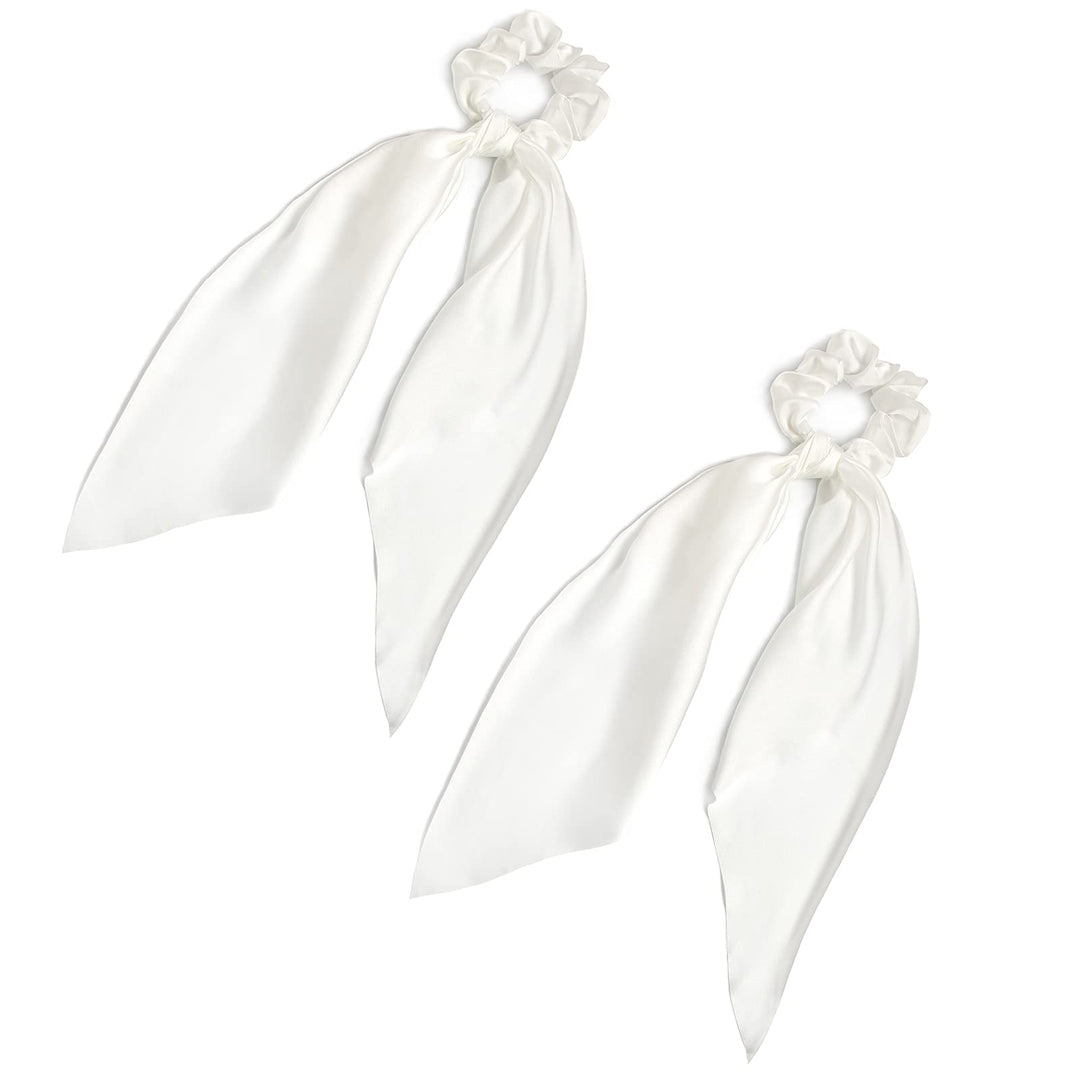 Pack Of 2 Knotted Bow Hair Scrunchies Elastic Hair Scarf Hair Ties Bands Silky Satin Hair Ribbon Scrunchy Ponytail Holder For Wo