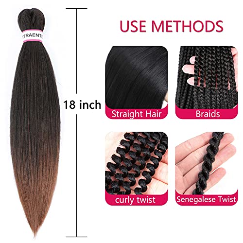 Pre Stretched Braiding Hair,18 Inch 8 Packs Ombre Braiding Hair, Two Tone Yaki Texture Prestretched Crochet Braids Professional Synthetic Hair Extension Itch Free Hot Water Setting (18" T1B/30#)