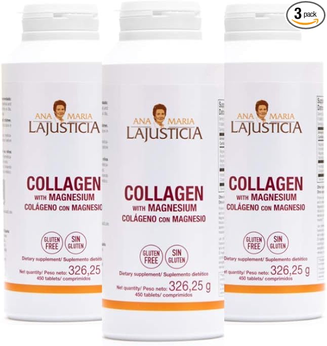 Ana Maria Lajusticia -- 3 Pack High Absorption Collagen Pills with Magnesium. Healthy Skin, Nails, Hair and Ligaments. Natural Supplement, 450 Tablets.