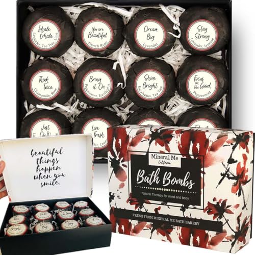 Bath Bombs for Women Relaxing with Inspirational Messages, 12 Natural and Organic Bath Bombs with Essential Oils & Skin Moisturizing Shea Butter. Birthday Gift, Appreciation Gift for Wife Girlfriend