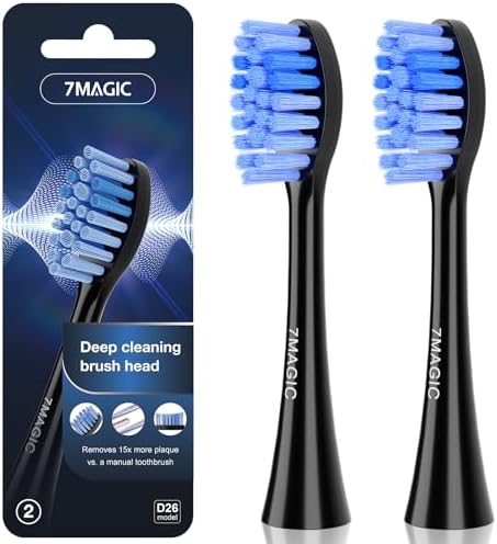 7MAGIC Model D26 Electric Toothbrush Heads, Replacement Toothbrush Heads for Deep Cleaning, Durable and Effective, 2 Pack Toothbrush Replacement Brush Heads, Black