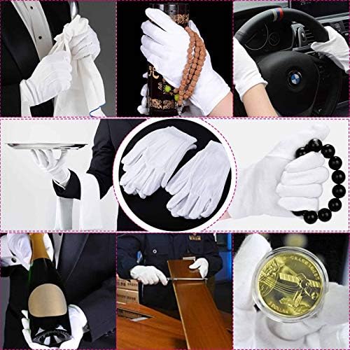 20 Pairs Cotton Gloves for Dry Hands, Paxcoo White Cotton Gloves for Eczema, Cosmetic Moisturizing and Jewelry Inspection, Medium Size