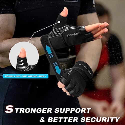 RYMNT Workout Gloves with Wrist Wrap Support, Weight Lifting Gloves with Full Palm Protection & Extra Grip for Men Women Gym Exercise, Cross Training, Weightlifting, Pull ups,Aron Black-S