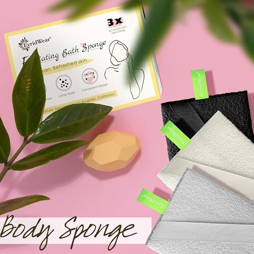 Evridwear Exfoliating Bath Sponge, Daily Skincare Body Scrubbers Loofah Shower Pads with Strap for Body Cleansing, Dead Skin Cell Remover, 3 Count Value Pack(Classical)