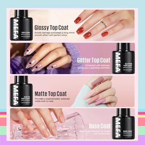 MEFA 60 Pcs Gel Nail Polish Kit with U V Light, 32 Colors Classic Popular Nail Kit Soak Off Nail Polish Gel Set with Matte/Glossy Base Top Coat Easter Decorations Manicure Tools Gifts for Women