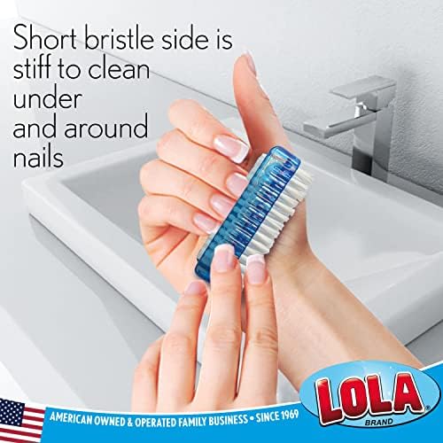 LOLA Products Classic Hand & Nail Brush, 2 Sided - Soft & Stiff, Comfortable No-Slip Grip, Cleans Hands & Fingernails, Assorted Colors, 3 Pack