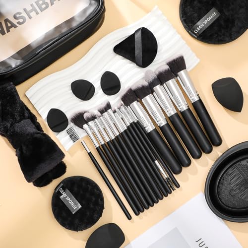 39Pcs Makeup Brush Set, Professional Makeup Brushes with Makeup Sponge, Makeup Storage Bag, Cleaning Tools, Powder Puff for Girl,Women