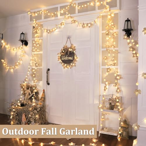 3 Pack 60 LED Fall Decor Garland with 3D Pumpkin Lights Enlarged Maples Leaf 3×10Ft 2-Mode Battery Operated String Light Autumn Fall Decorations for Home Porch Table Centerpiece Mantle Indoor Outdoor