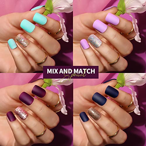 Teenitor Matte Acrylic Short Square Fake Nails, 360Pcs Full Cover, Glitter Press-On False Nails